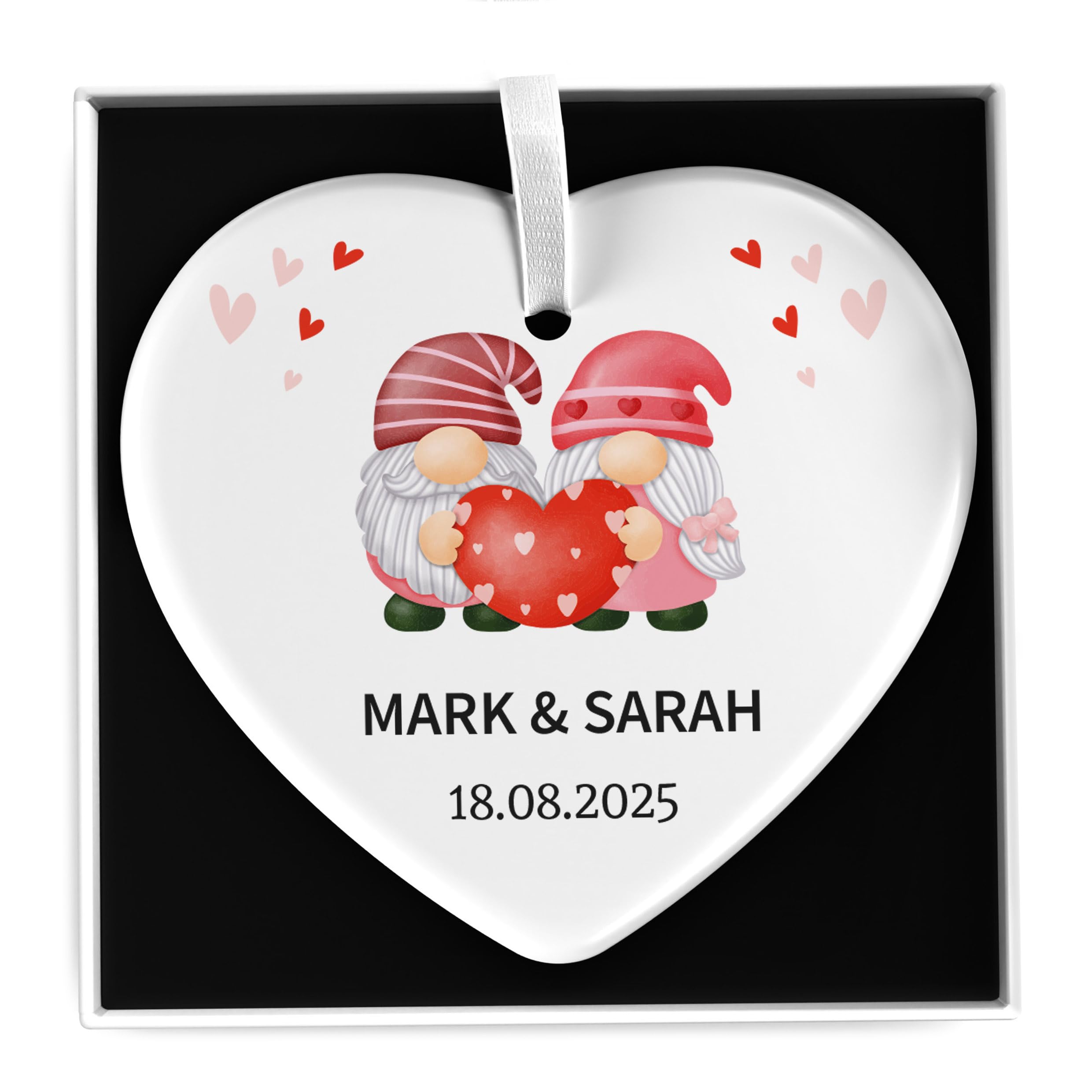 Valentines Gnome Gift, Gnome Gonk Couple, Personalised Valentines Day, I Love You Love Heart, White Ceramic Heart, Gift For Him Her, With Gift Box