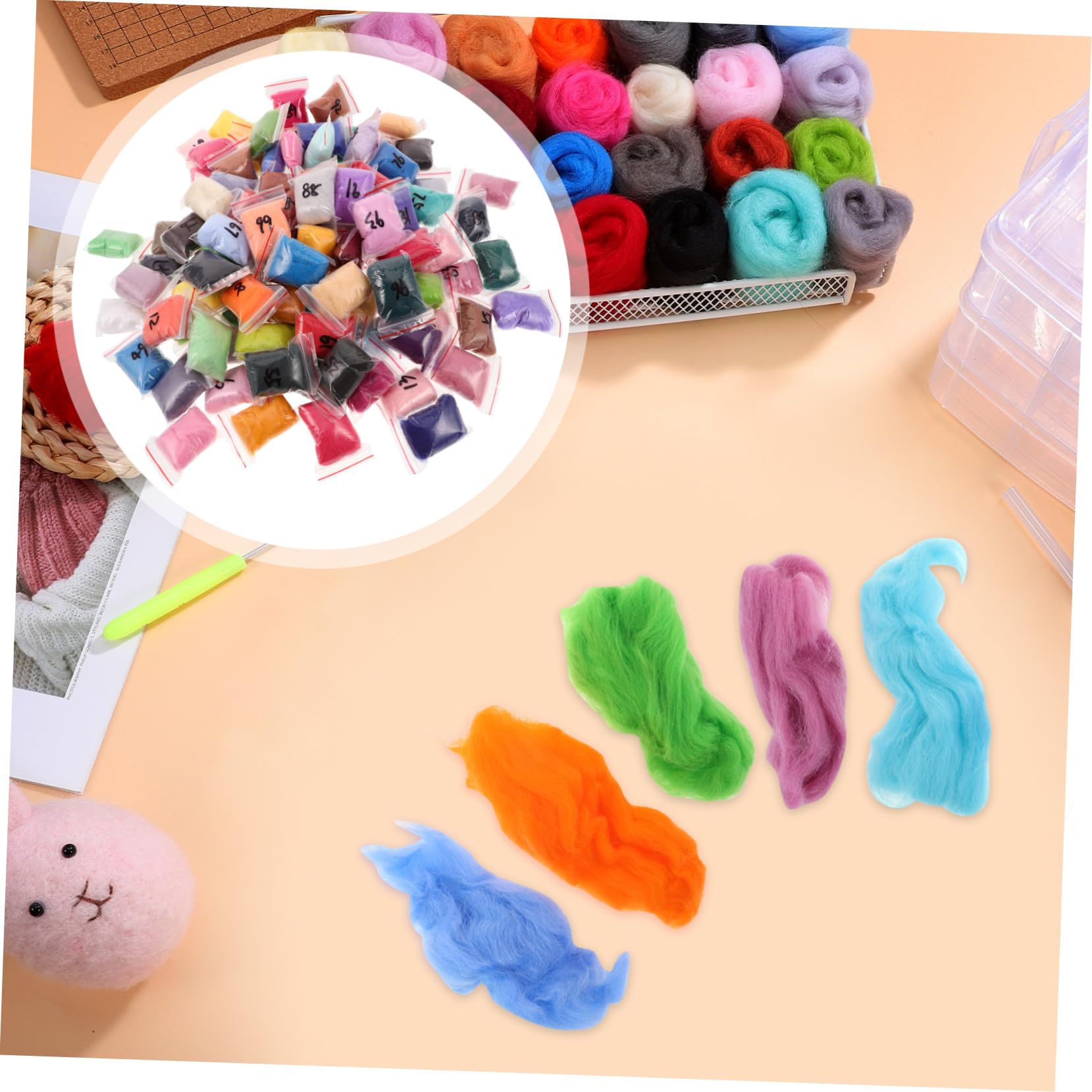 Lana para Fieltrar Aguja a Granel 100 Piezas 100 Colores