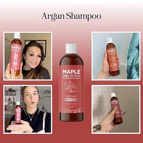 Miniatura 9 de Champú de aceite de argán para cabello seco, champú sin sulfatos para cabello dañado y encrespamiento con aceite de argán para el cabello, champú