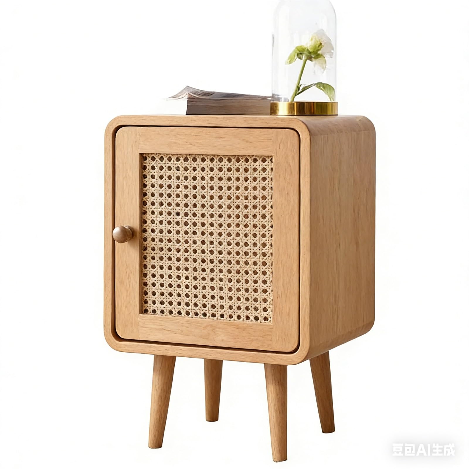SXZenSpace Farmhouse Nightstand, Cane Accent Bedside End Table for Bedroom, Dorm and Small Spaces(Natural)