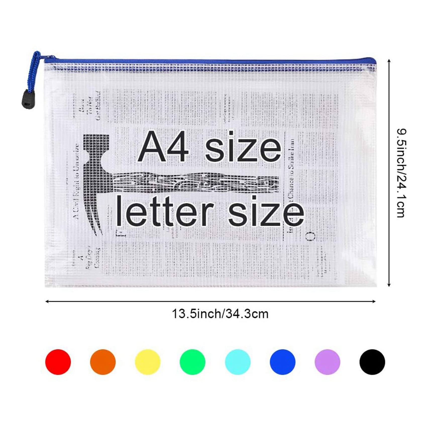 Borse con zip a rete 48 pezzi Zip Pocket Document Bags Cartelle portadocumenti in plastica con cerniera Formato lettera A4