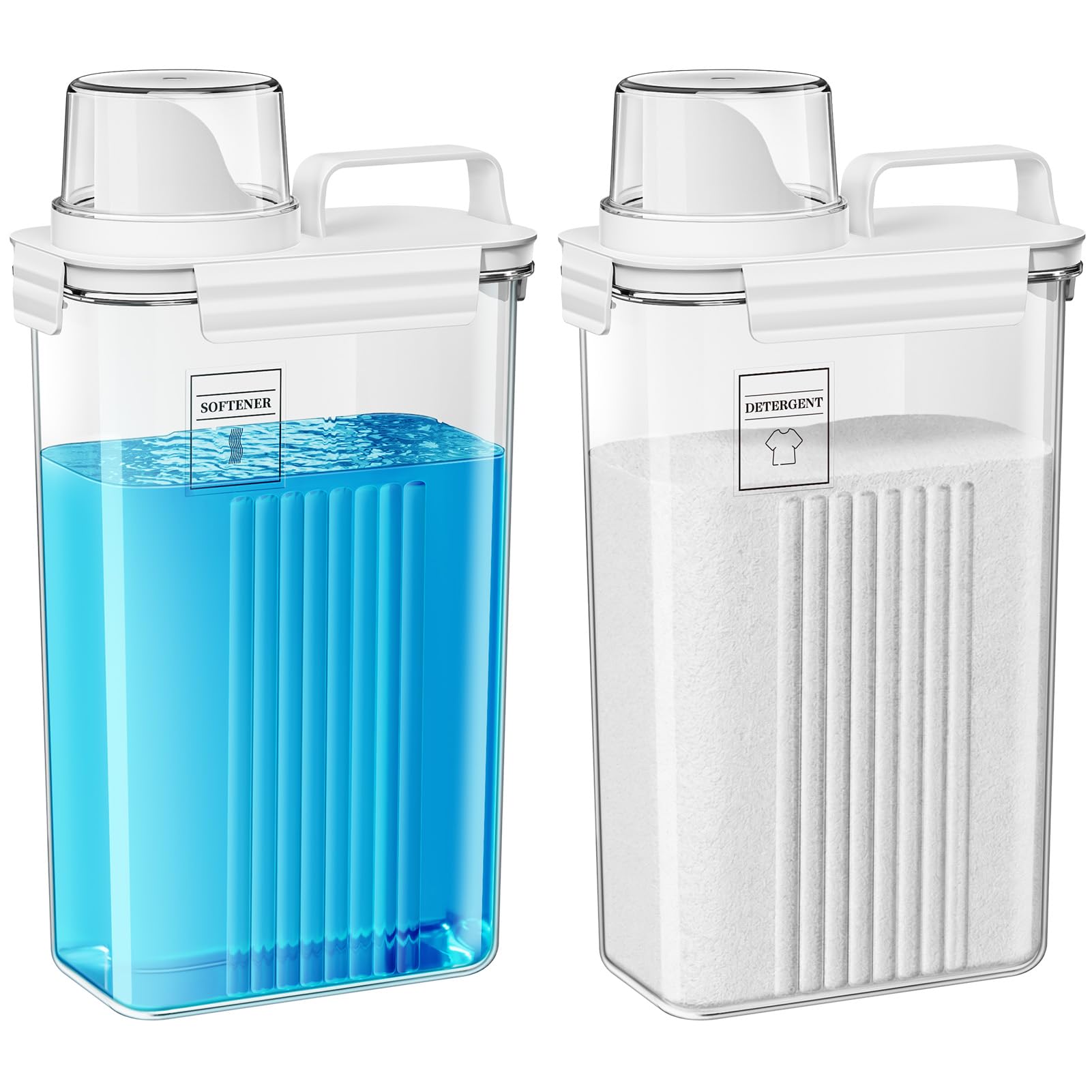 Photo 1 of ***MISSING 1 LID**\
Laundry Detergent Dispenser for Laundry Room,94oz Fabric Softener Dispenser,Liquid Laundry Detergent Container,Laundry Detergent Organizer for Laundry Room Organization with 6 Labels,2 Pack