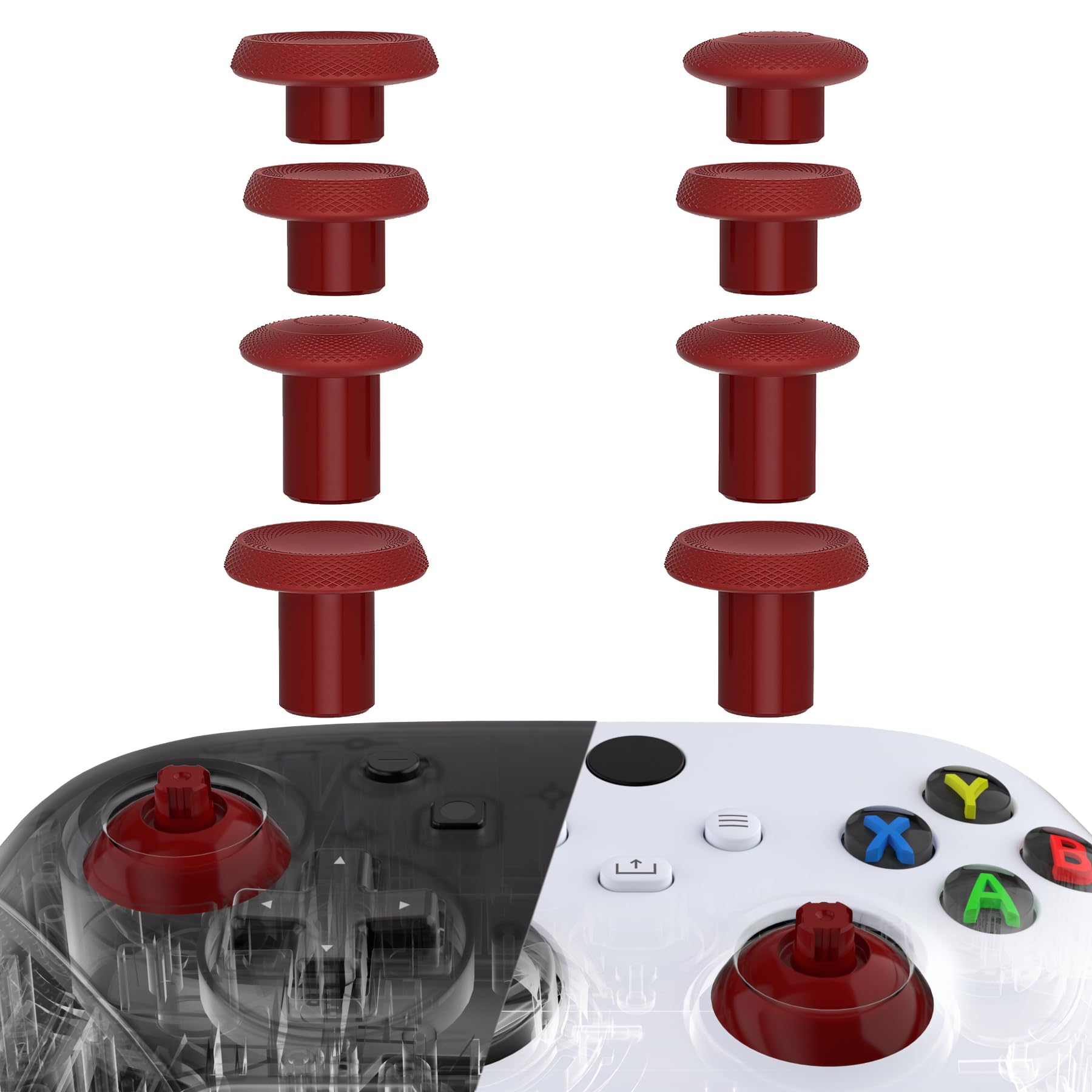 eXtremeRate ThumbsGear V2 Interchangeable Thumbstick for Xbox Core Controller, Carmine Red 3 Height Convex and Concave Grips Adjustable Joystick for Xbox One S/X/Elite, for Nintendo Switch Pro