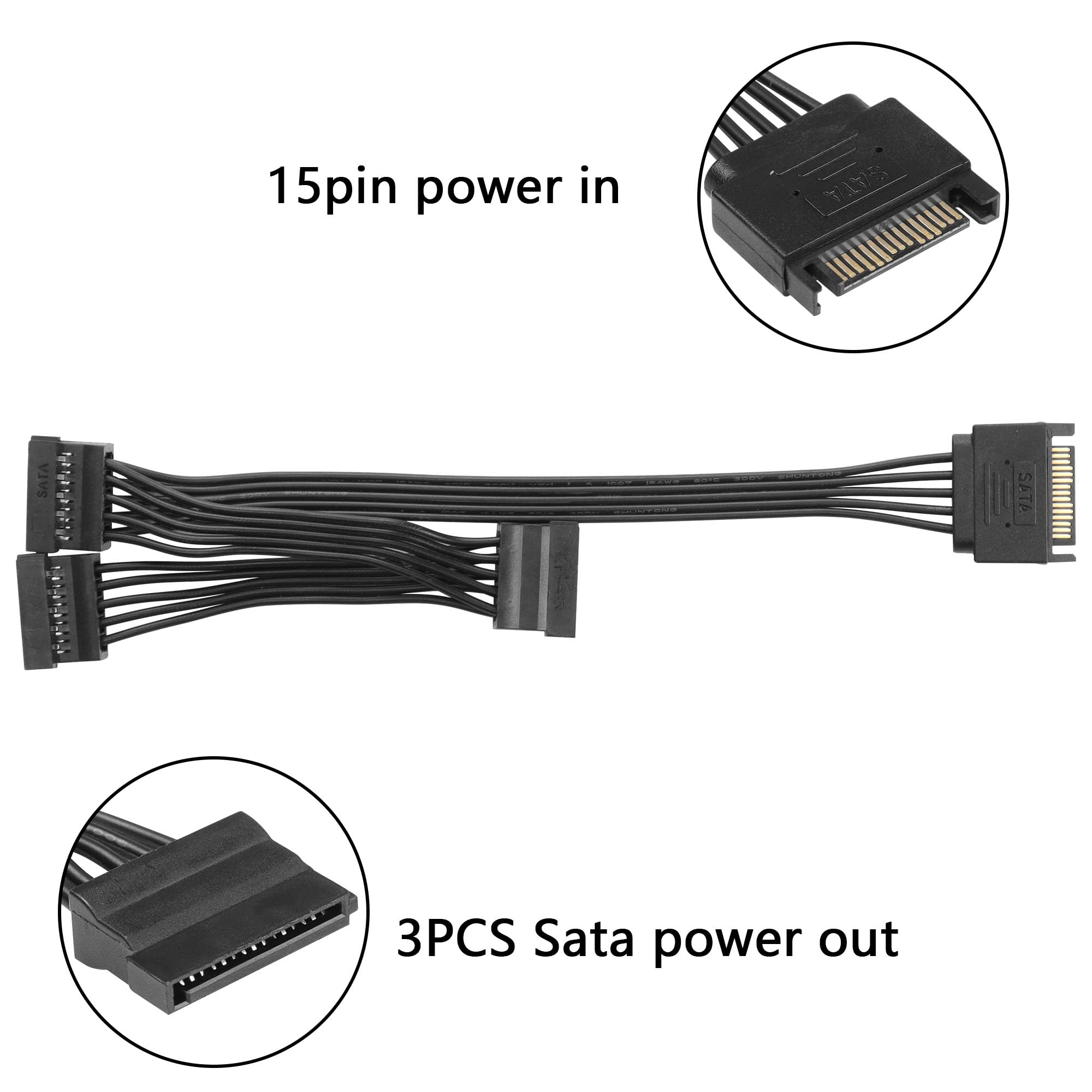Cavo Alimentazione SATA 15 Pin Maschio A Doppia Femmina - Da 4P A 2xSATA - Foto 5