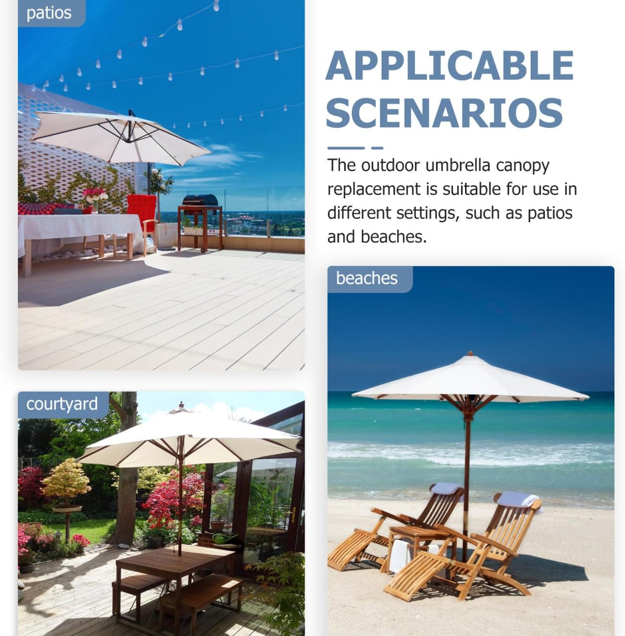 BESPORTBLE 8FT Patio Umbrella Replacement Canopy, Strong and Thick Umbrella Canopy 6 Ribs Outdoor Top Replacement for Outdoor Yard Garden Pool Beach