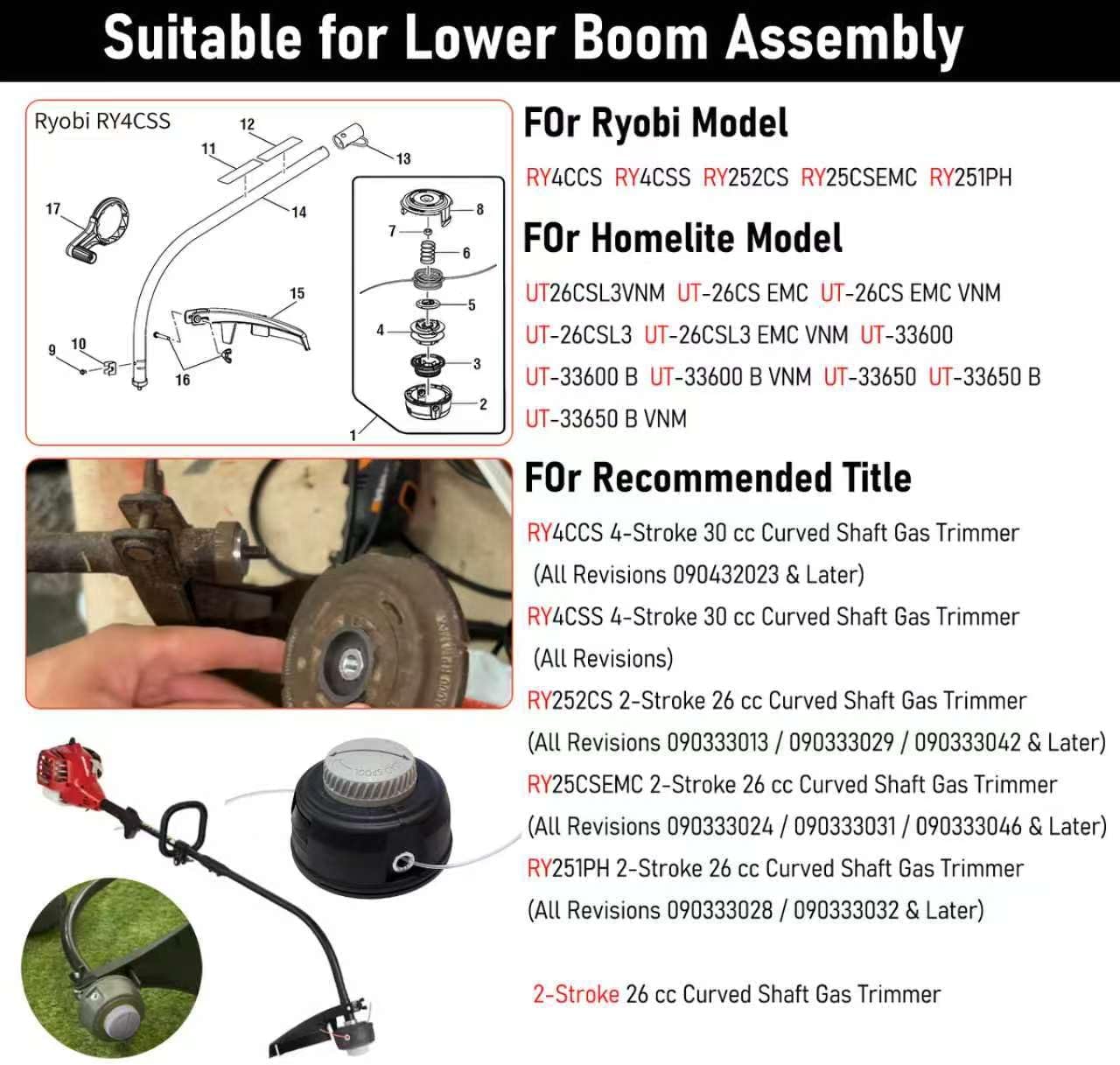 2Pc Arborless Trimmer Head for Ryobi RY4CCS 4 Cycle Curved Shaft Gas Trimmer RY252CS RY252CSVNM 25 cc 2-Stroke Trimmer,Replacement 311759011 for Homelite 26CC ut26csl3vnm view 3