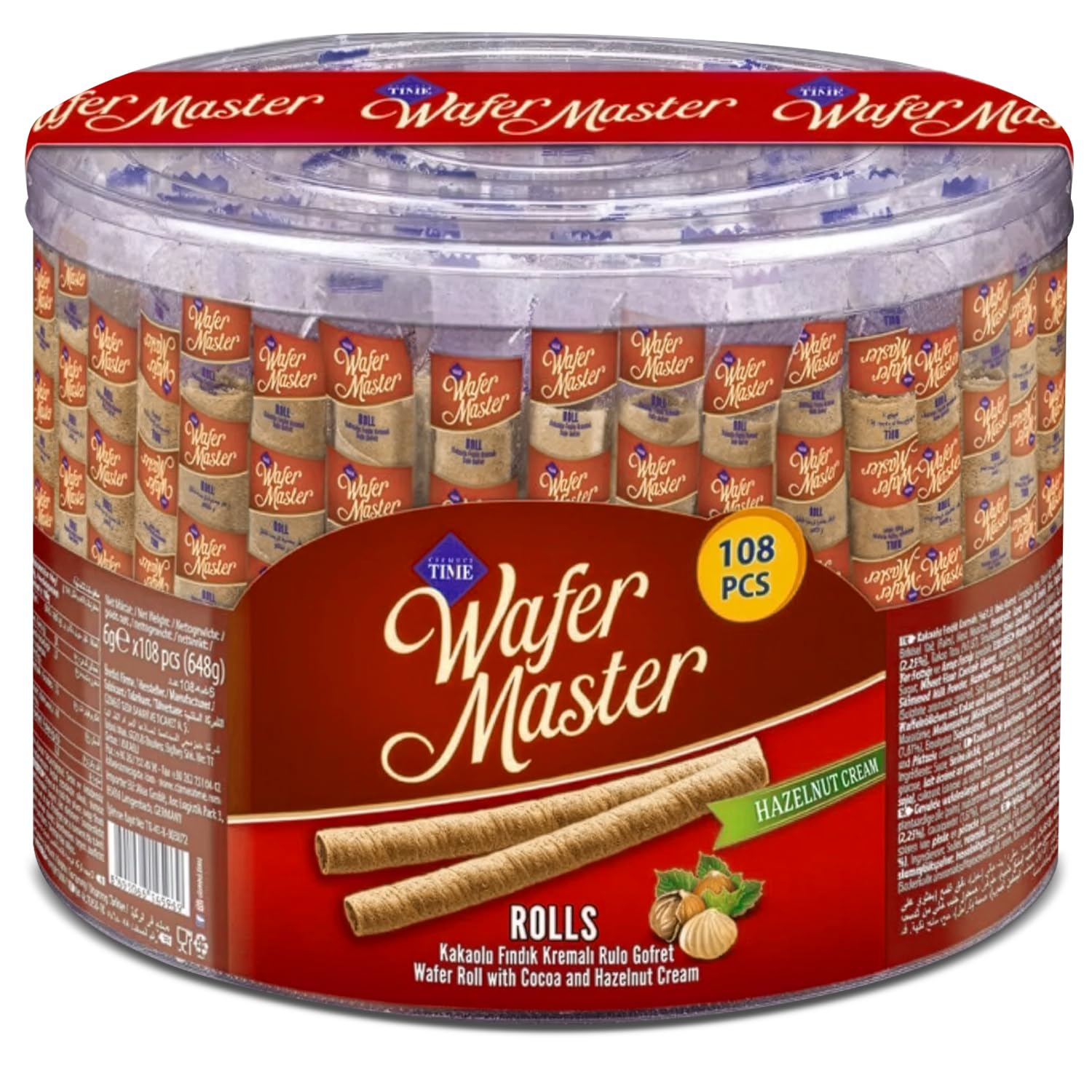 Wafer Master Waffelröllchen gefüllt mit Haselnusscreme, Kaffeegebäck Großpackung (108Stk./648g)