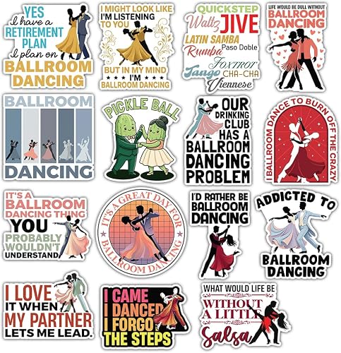 HOSALA (15Pcs-3in) Ballroom Dancing Sticker Pack, Salsa Waltz Tango Ballroom Dance Sticker, Dancing Coach Dance Partner Gift, Decoration for Laptop Tablet Water Bottle Helmet Vehicles