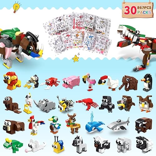 Miniatura 2 de HOGOKIDS 30 Packs Valentines Day Party Favors for Kids - 867PCS Animal Building Blocks Sets for Valentines Classroom Gifts Prizes Goodie Bag Fillers