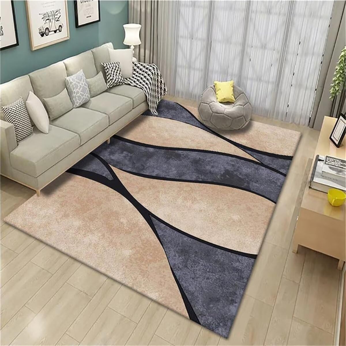 Tapis sur mesure 150x200cm gris pour réchauffer un sol de salon carrelé