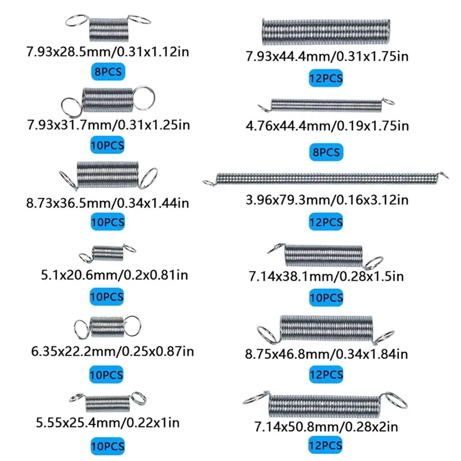 Springs 20Sizes Spring Assortment Kit Galvanized Steel Compression Mechanical Extension Springs Set for Home Repairs for Mechanical Equipment, Industrial Machinery(600PCS)