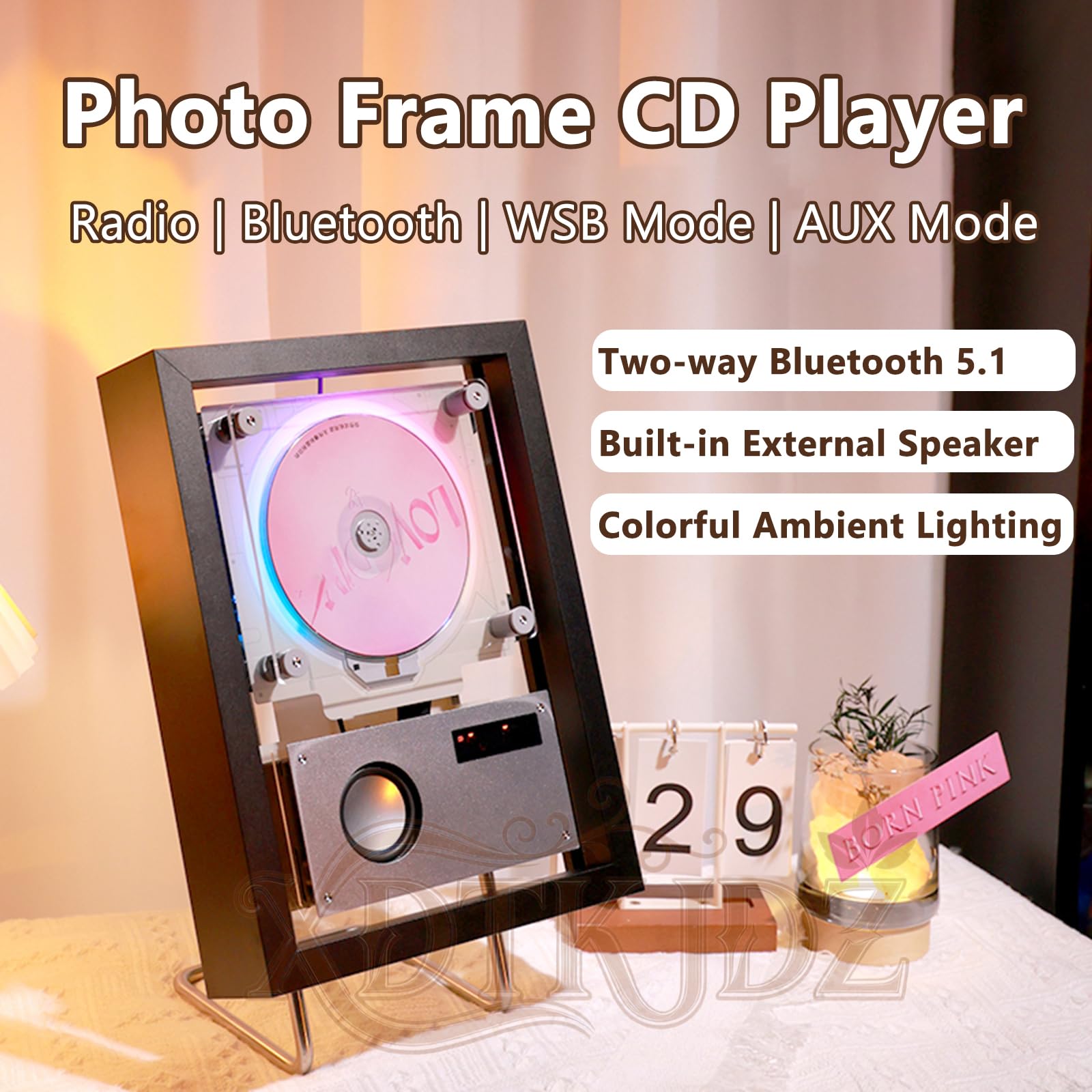 Montabile a parete Music Frame Lettore CD con USB, FM, Bluetooth e AUX Modalità per casa, corridoio e ufficio Decor