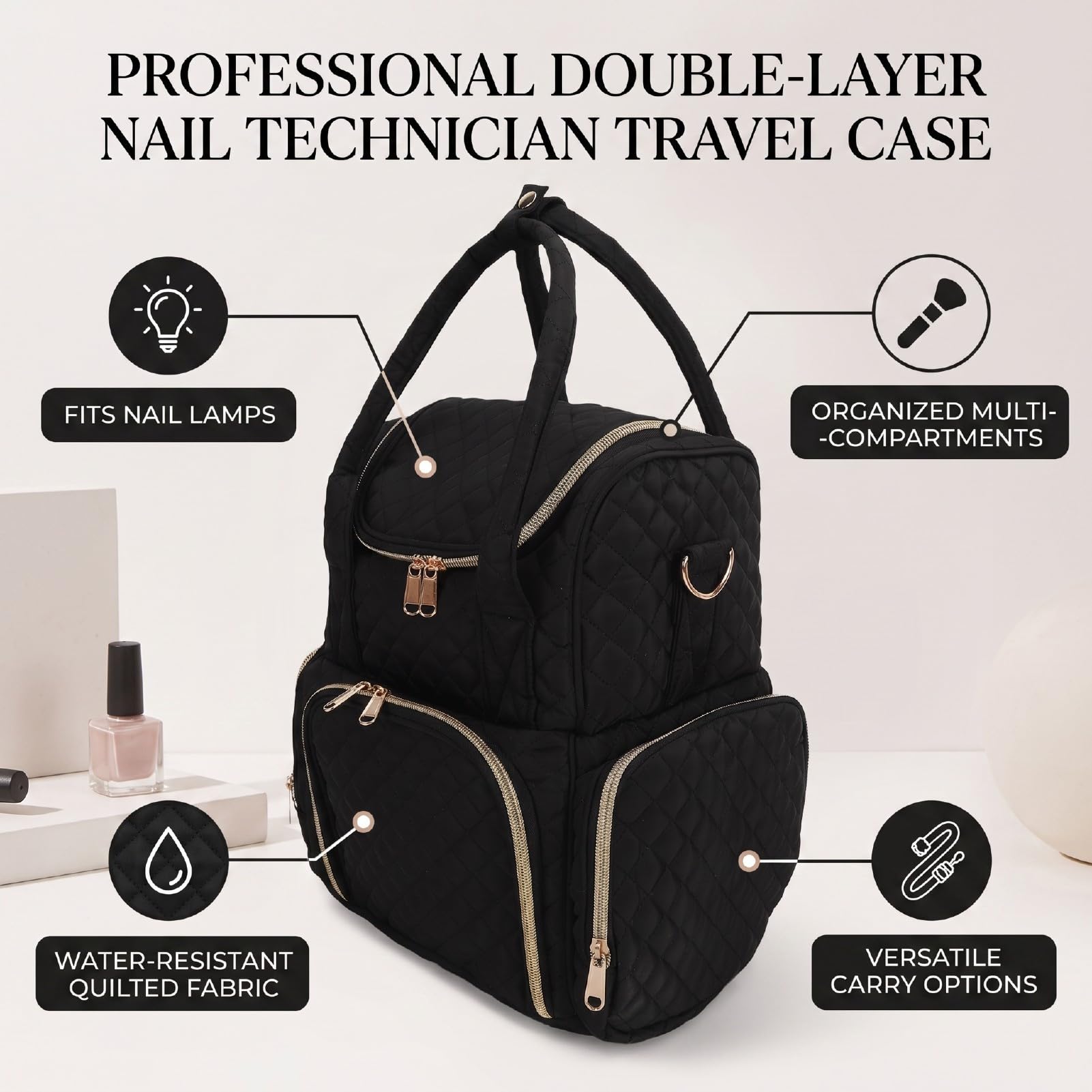 Custodia da Viaggio Nail Tech con Doppio Strato per Riporre gli Strumenti per Manicure