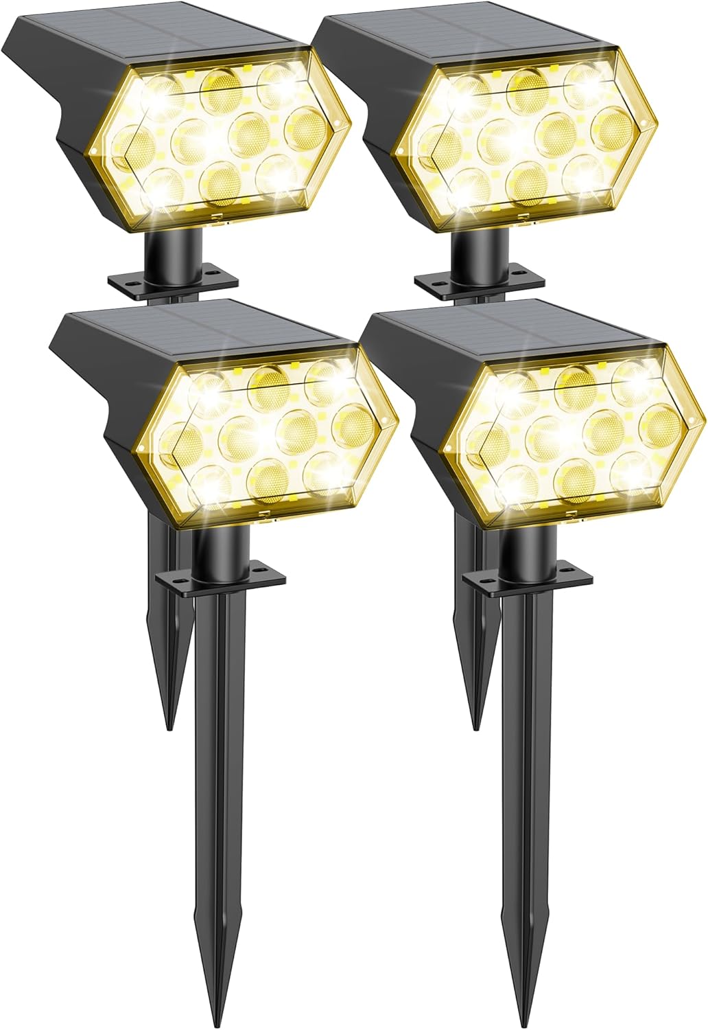 Kaxiida Solar Spot Lights Outdoor Waterproof IP68, 3 Modes & 25% Larger Panel 92 LED Solar Landscape Lights for Yard Pathway Patio Garden Decor (Warm White,4 Pack)