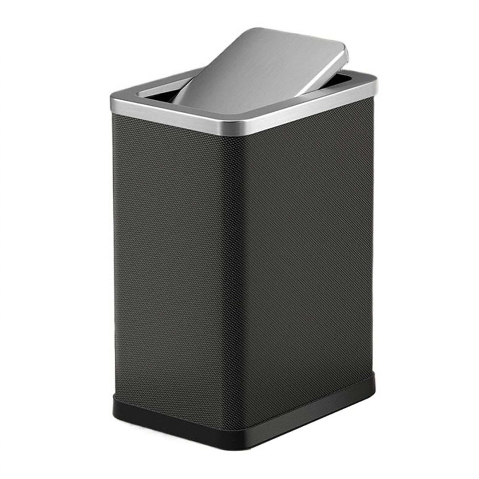 Mülleimer Luxuriöser Mülleimer aus Edelstahl mit Außenschicht aus PU-Leder, schmaler 10/15-Liter-Mülleimer mit 360°-Schwingdeckel for Badezimmer, Schlafzimmer, Büro Abfalleimer Papierkorb(Schwarz,15L)
