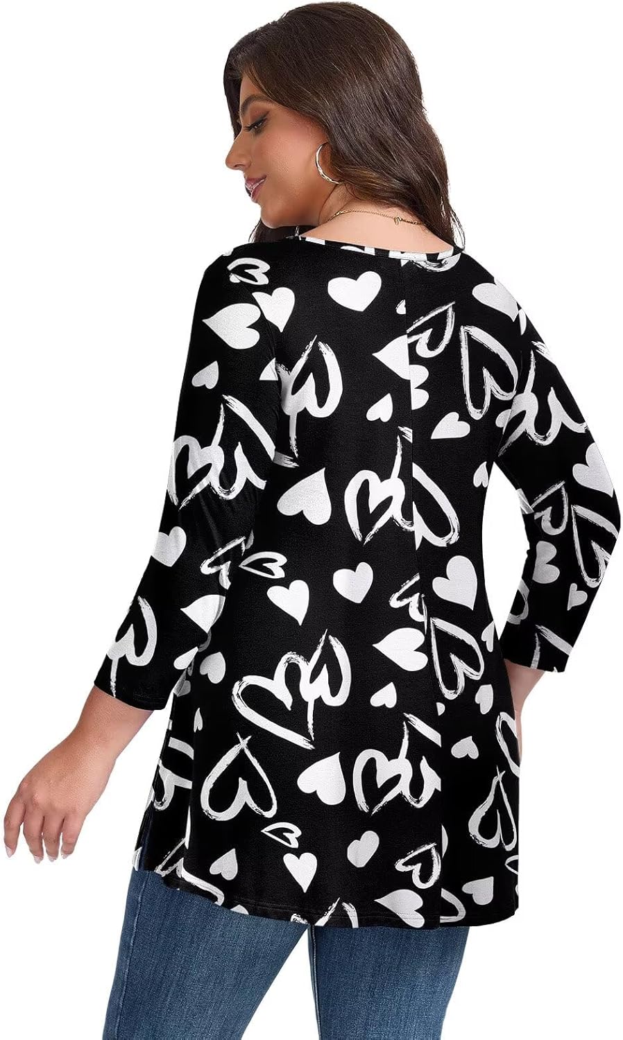 LARACE 3/4 Length Sleeve Womens Plus Size Tops Crew Neck Casual Tunic Tops Split Shirts Dressy - Image 5