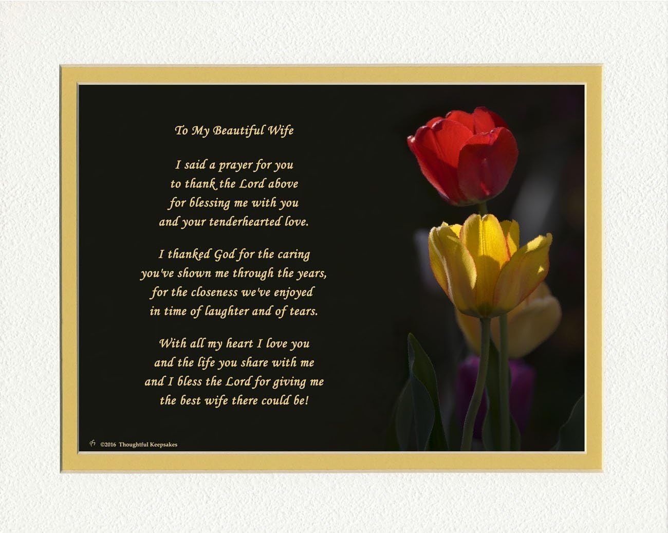 Wife Gift with "Thank You Prayer for Best Wife" Poem. Tulips Photo, 8x10 Double Matted. Special Wife Gift for Anniversary, Birthday, Christmas. Valentine's Day Gifts.