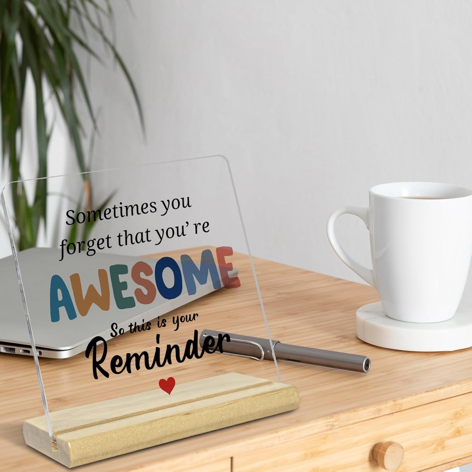 Inspirational Acrylic Sometimes You Forget You're Awesome Decor Sign,Desk Table Sign Home Office Social Worker Appreciation Gifts
