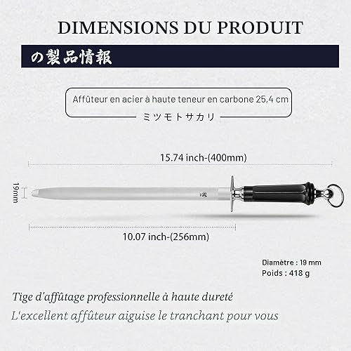 MITSUMOTO SAKARI 40 cm Plat Fusil à Aiguiser, Fusil a Aiguiser Diamant Japonais, Aiguiseur Couteaux Professionnel avec Manche en ABS et Aimant Puissant Formes Plates - 3