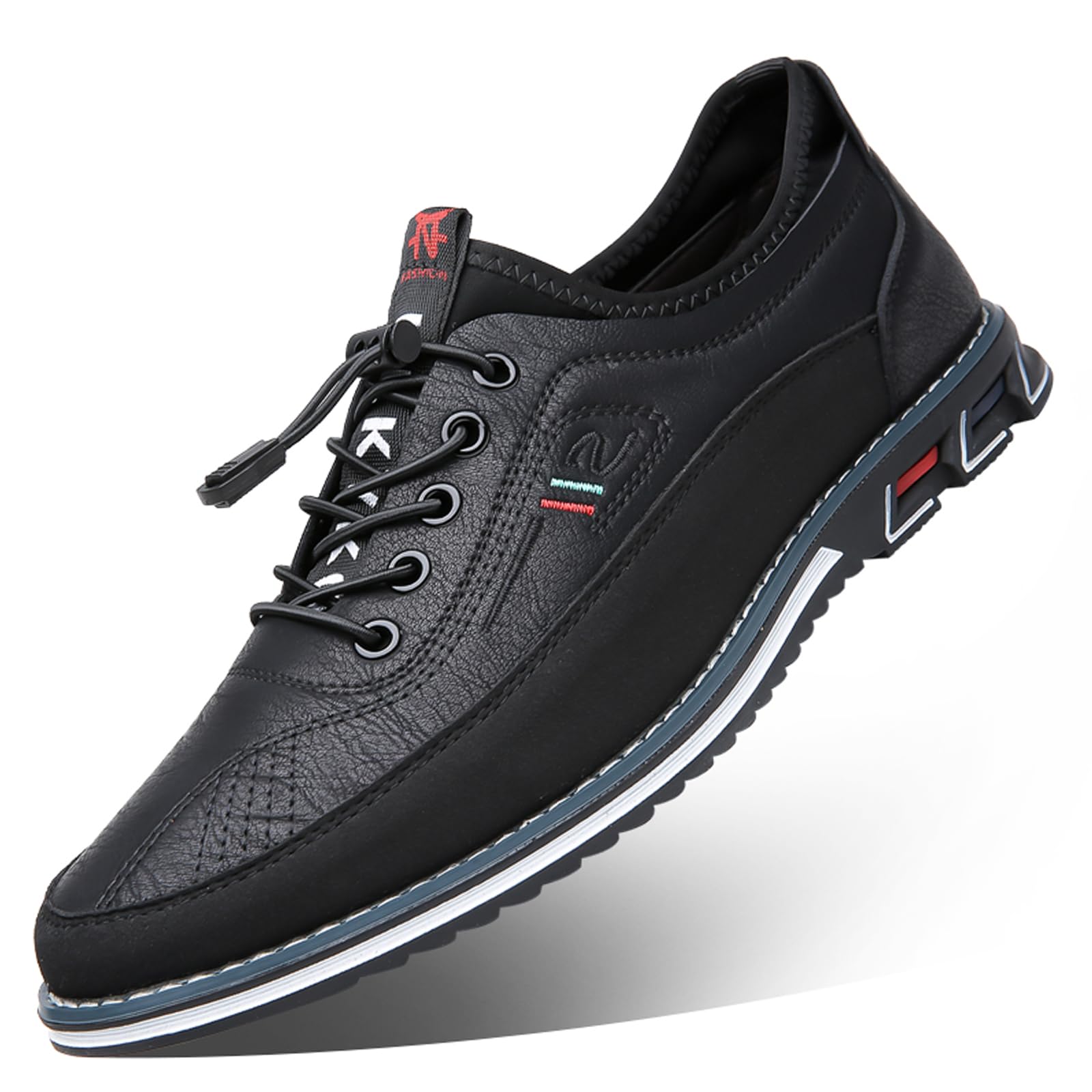 Men's Leather Hand Stitched Casual Oxfords Shoes Adjustable Elastic Buckle Slip-on Soft Bottom Driving Working Walking Shoes Plus Size 6-16