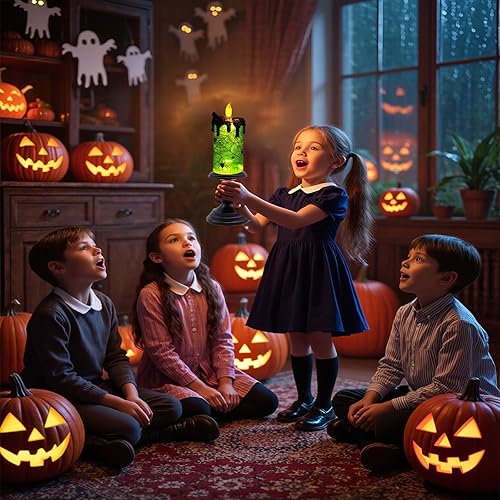 Miniatura 4 de 1. Velas sin llama de globo de nieve de Halloween, centro de mesa para fiesta de celebración, vela LED a pilas con temporizador de 6 horas para