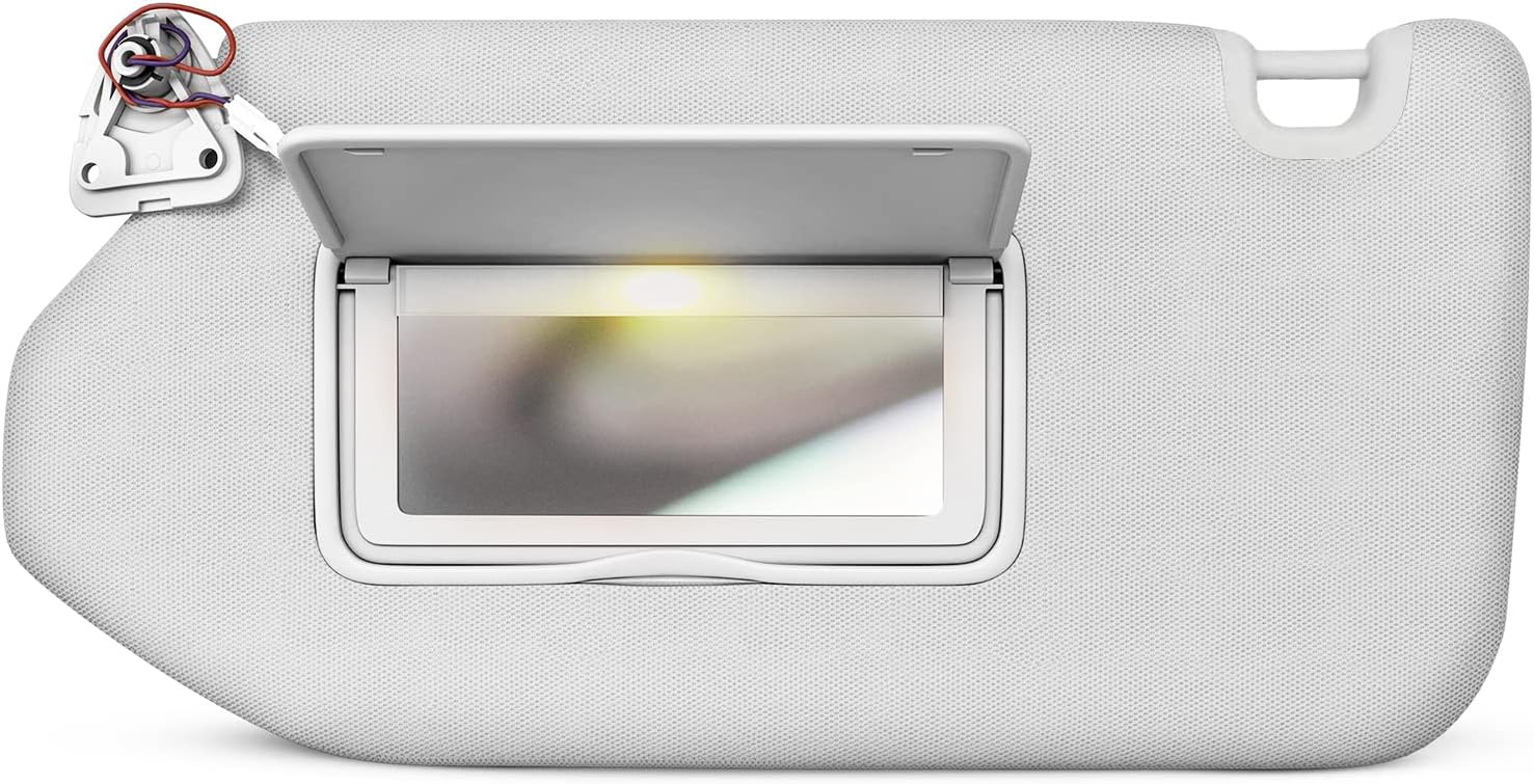 SAILEAD Left Driver Side Sun Visor Replacement with Light Compatible with 2013-2018 Nissan Pathfinder and 2014-2017 Infiniti QX60, Grey