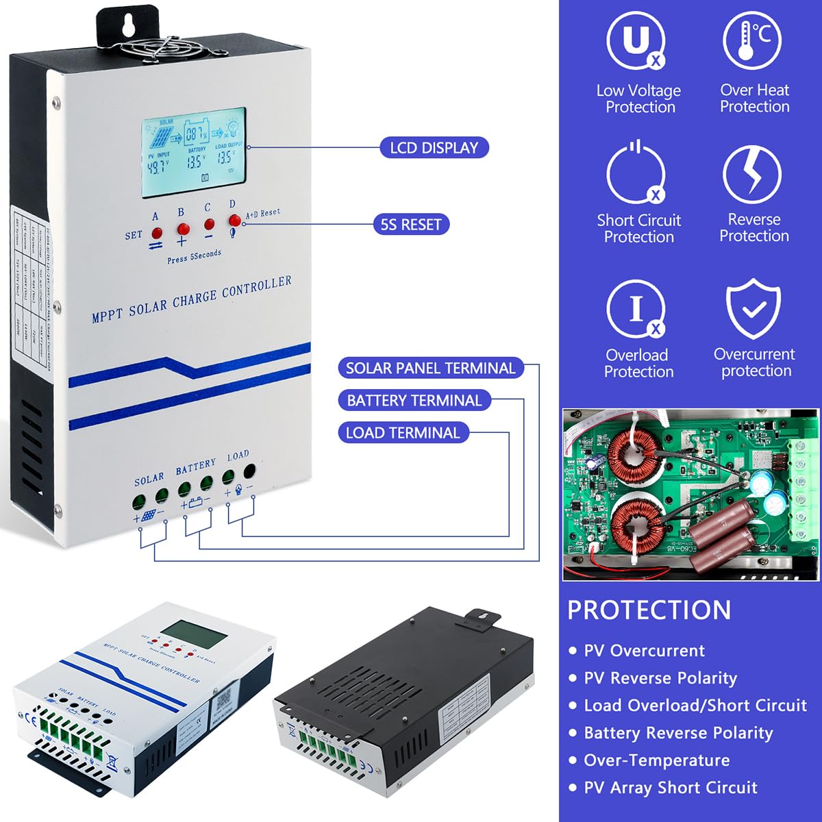 Y&H MPPT 60A Solar Ladegerät Controller 12V 24V 36V 48V Auto Battery Charger Solar Panel Regulator Max PV Input 160VDC w/LCD Display Arbeit mit AGM, Gel, Flooded und Lithium