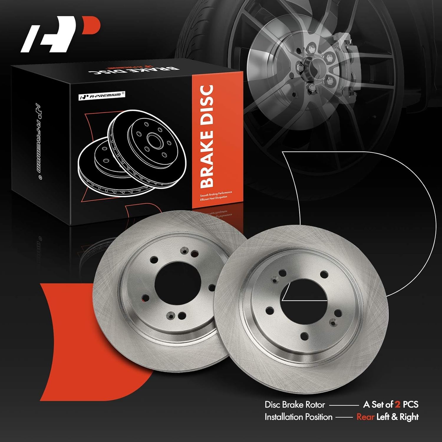 A-Premium 11.18 inch (284mm) Rear Solid Disc Brake Rotors Compatible with Select Hyundai and Kia Models - Elantra GT, Sonata, Ioniq, Azera, Soul Ev, Optima, Forte, Forte5, Niro, Cadenza, 2-PC Set