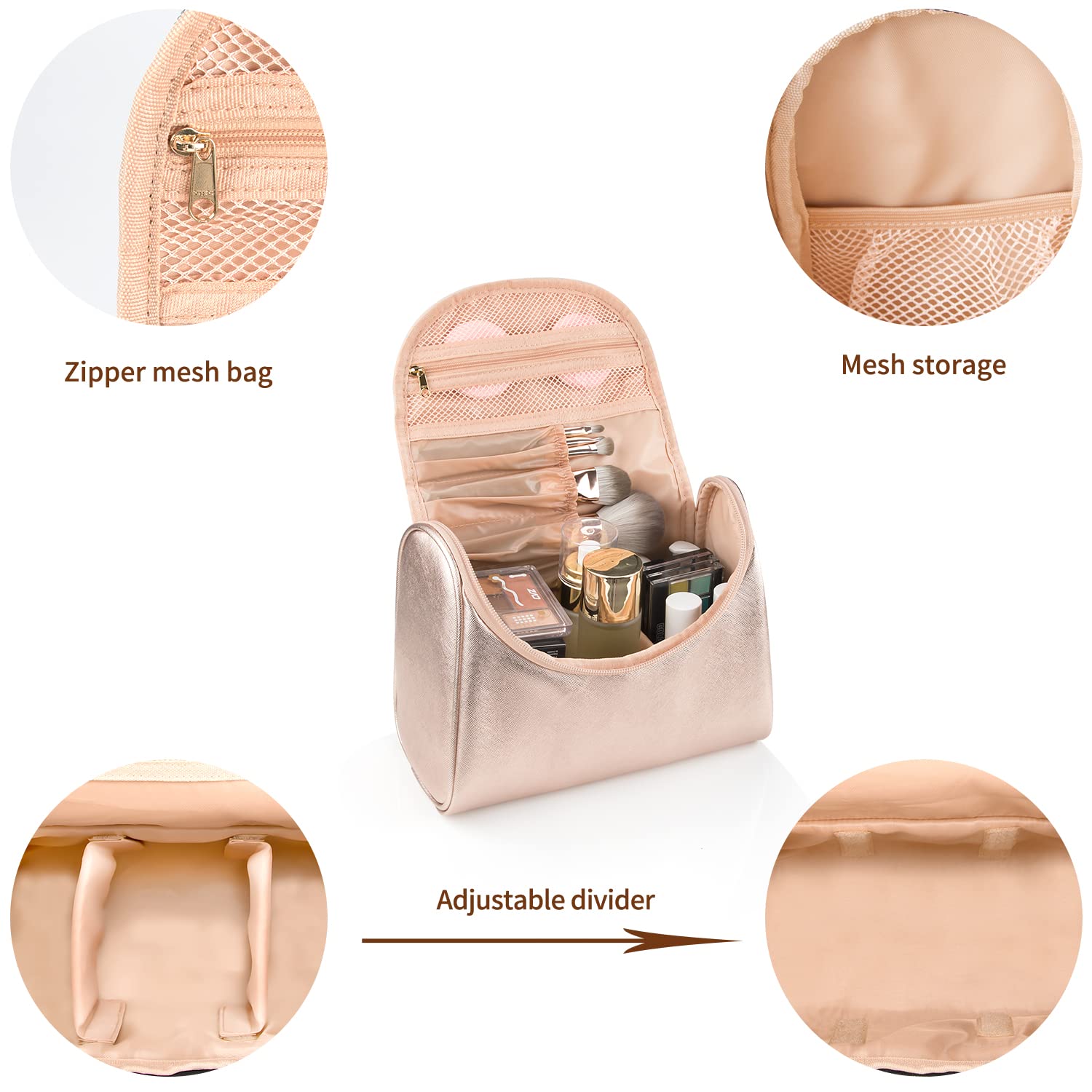 Ethereal Travel Makeup Bag, Rose Gold Makeup Bag for Women Portable Makeup Organizer Bag Large Capacity Toiletry Bag for Travel Accessories - Image 5