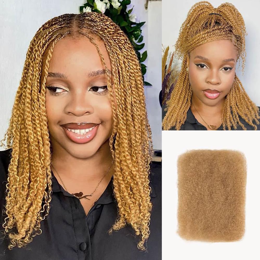 QVR Afro Kinkys Bulk Human Hair Braiding for Twist, 18inch Afro Kinky Bulk Human Hair for Repair LocKs 1 Pack 50 Gram Color 27