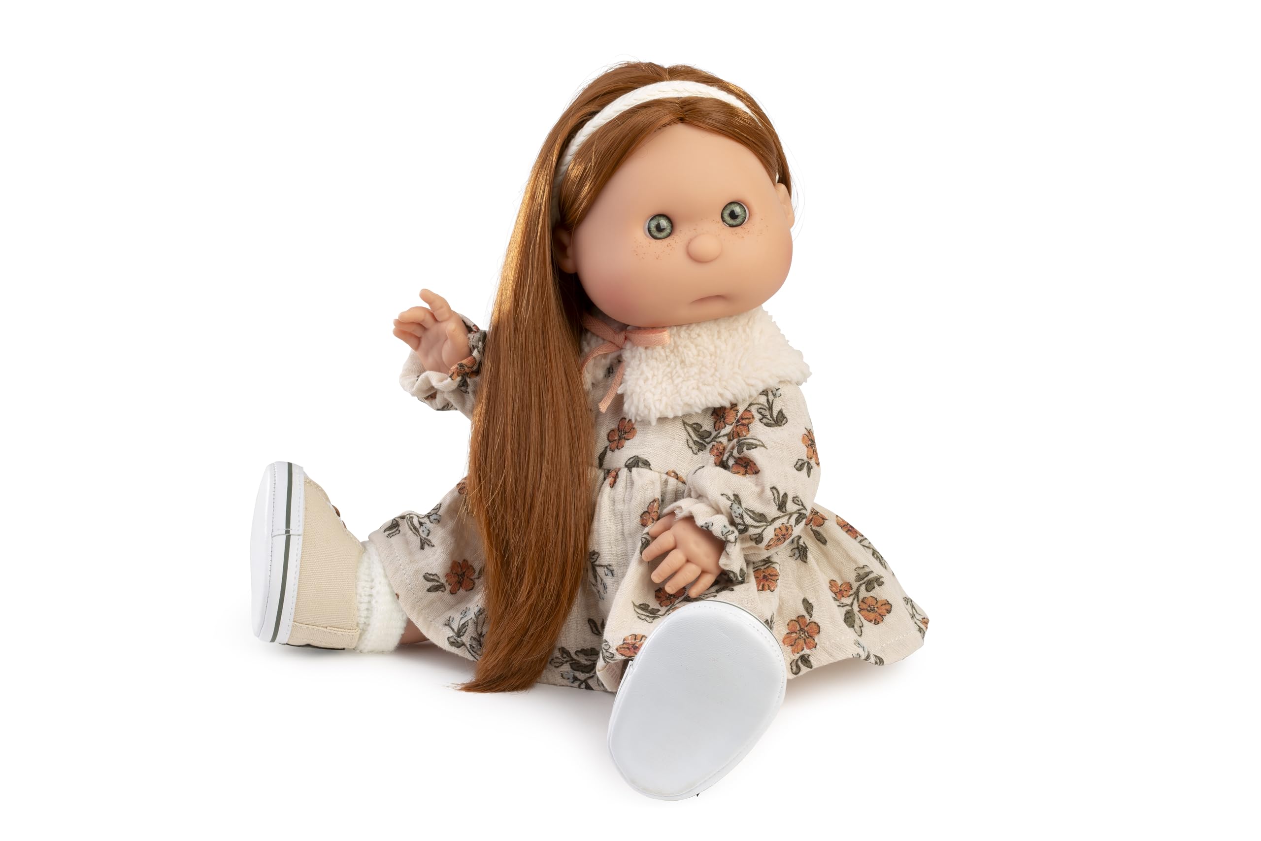 Muñecas Antonio Juan - Iris Muñeca Fashion con Melena Pelirroja, 38 cm, Cuerpo de Vinilo, Vestido Floral Boho con Accesorios