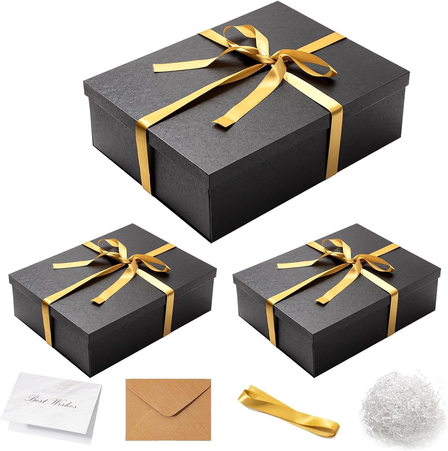 Mefleet 3 Pack Large Gift Box with Lid for Presents 17x13x5 Inches Black