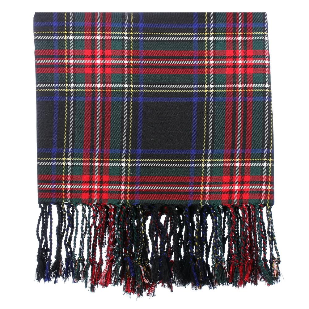 The Scotland Kilt Company Men's Scottish Fly Plaid in Black Stewart - Tartan Polyviscose Lightweight Durable Shawl with Purled Fringe - 39” x 39”