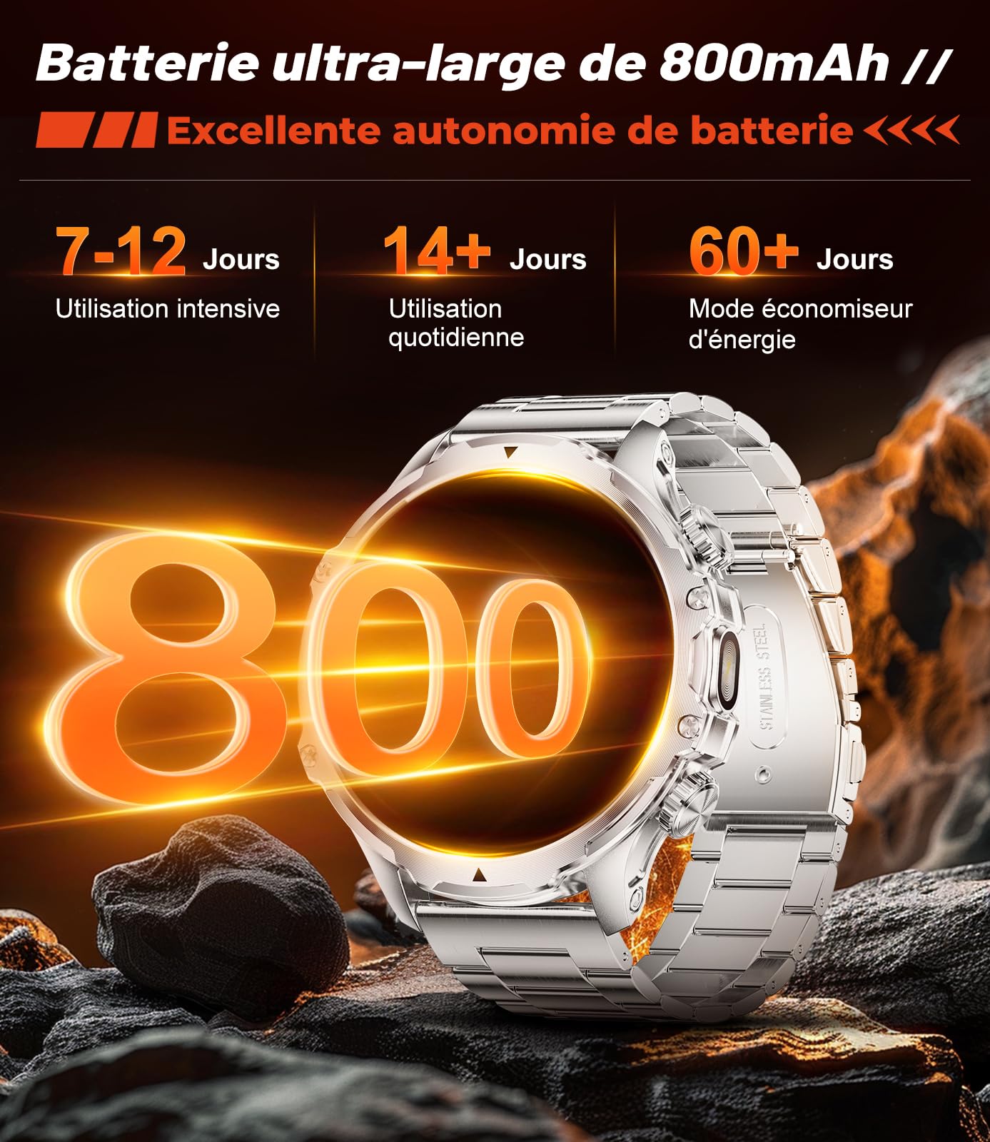 LIGE Montre Connectée Homme, Grand Écran HD 1,85''/800mAh/Torche LED, Smartwatch avec Appel Bluetooth, Étanche 5ATM, 110+ Modes Sportifs, Suivi Fréquence Cardiaque et Sommeil, Android iOS,FV15-E