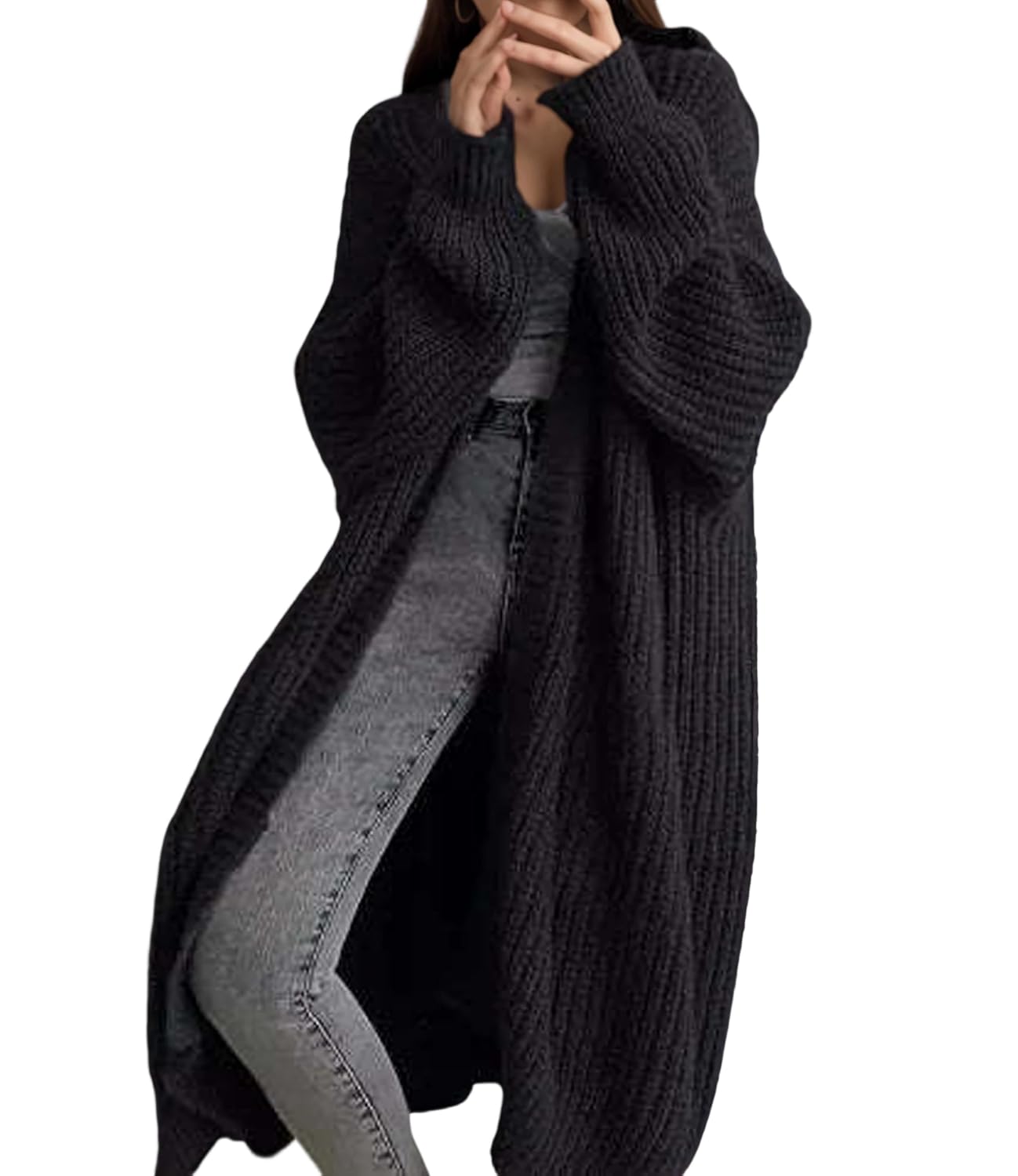 TIAFORD Womens Oversized Long Cardigan Sweaters Open Front Casual Knitted Coats Pockets Chunky Sweater Fall Winter Outwear