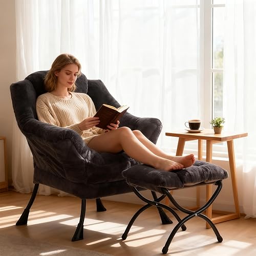 Miniatura 198 de Welnow Silla Lazy con otomana, moderna silla de descanso con reposabrazos y un bolsillo lateral, sillón para sofá de ocio, sillón de lectura