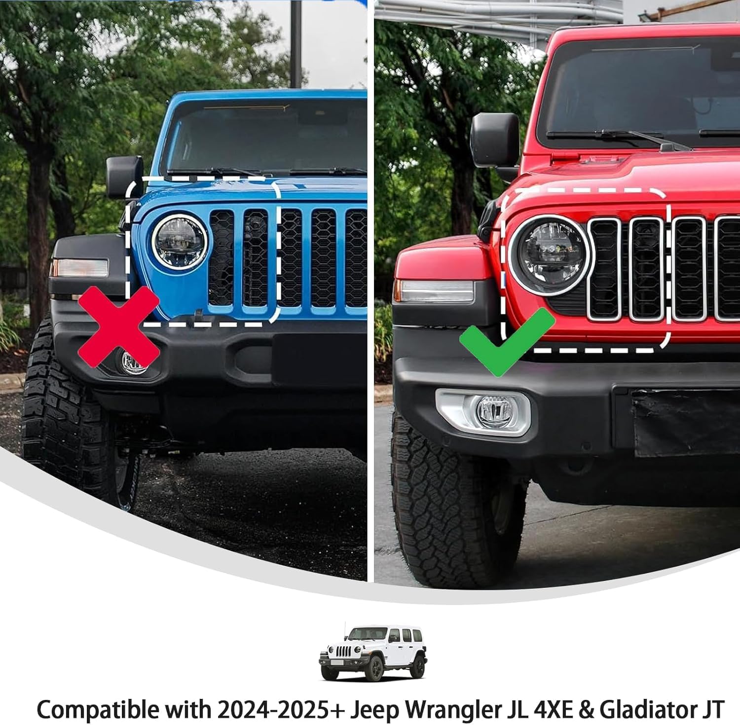 Linksip Angry Eyes Design - Headlight Covers & Grille Kit Compatible with 2024 2025 Jeep Wrangler JL 4XE & Gladiator JT Sport Rubicon Sahara Willys Mojave, Exterior Accessories(Black)