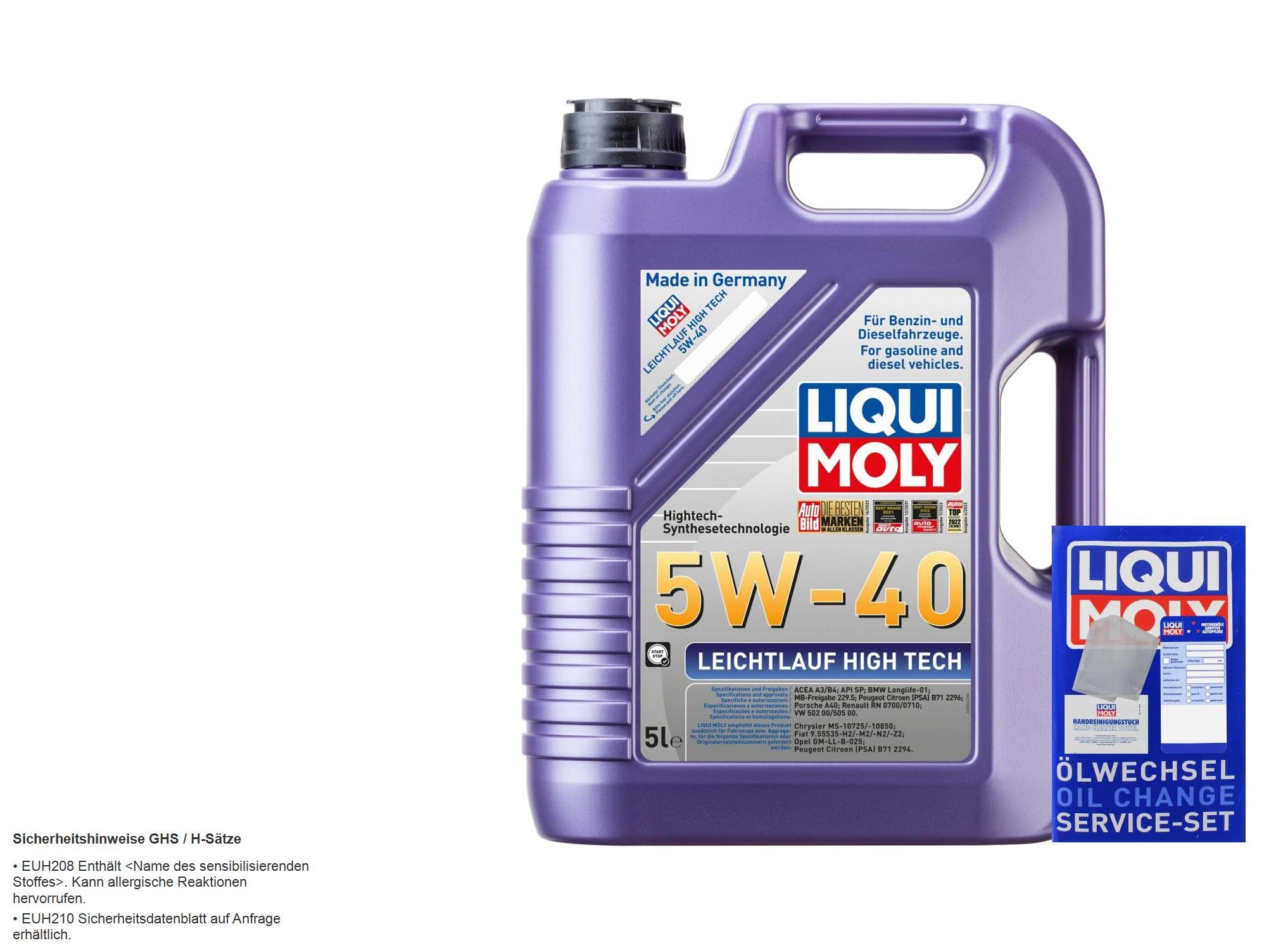 Inspektionspaket 8L LIQUI MOLY 5W-40 für C-Klasse Coupe T-Model S204 W204 | Motoröl LIQUI MOLY Leichtlauf High Tech 5W-40 Ölfilter Ablassschraube