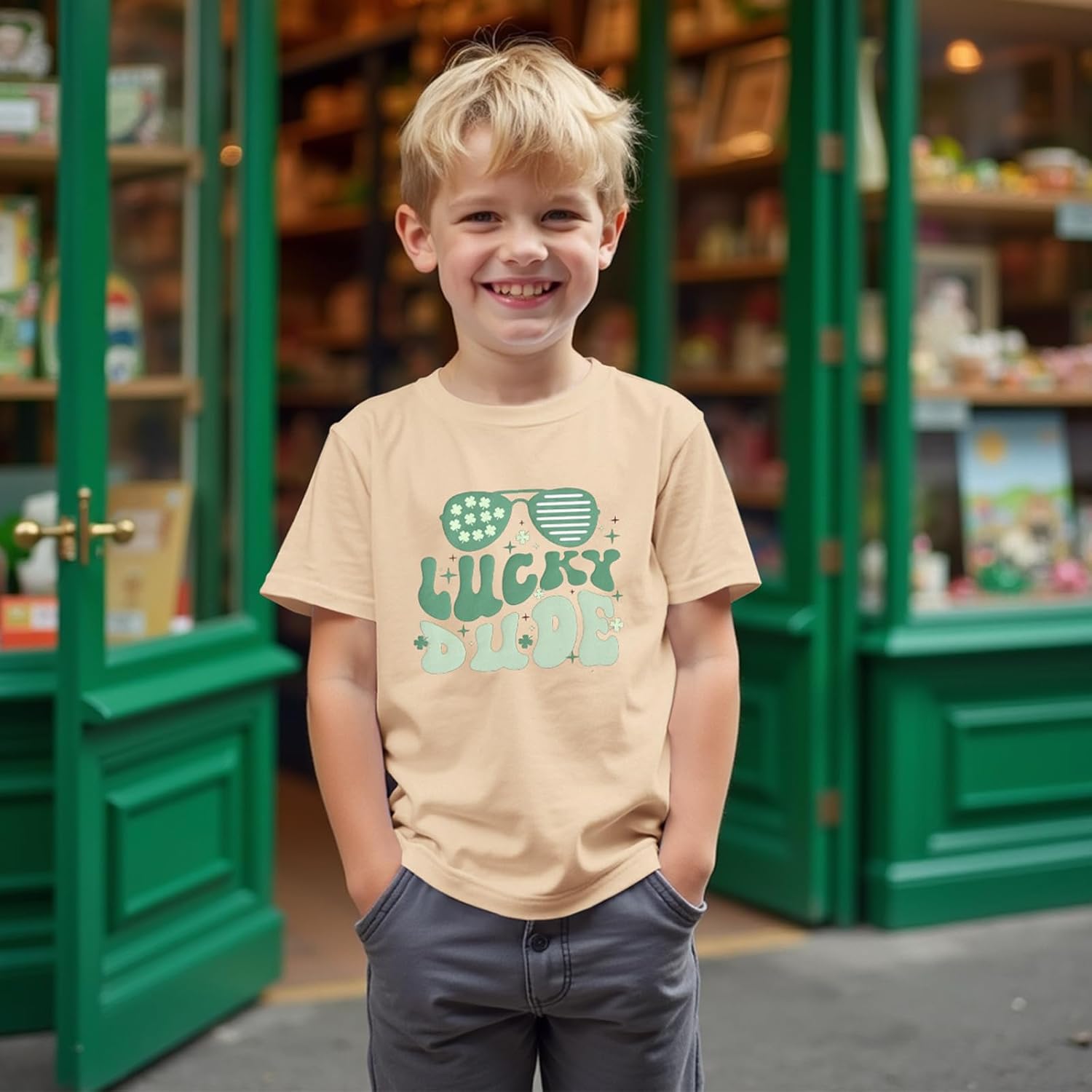 MODNTOGA Toddler Boy St Patricks Day Lucky Dude Shirt Shamrock Sunglasses Graphic T-Shirt Cute Clover Short Sleeve Tee Top - Image 3