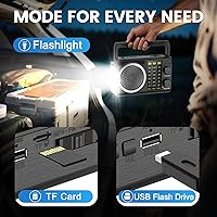 Vista 4 de PRUNUS J-135 AM FM Radio Portable Bluetooth, Solar/AA Battery Operated/USB-C Rechargeable for Emergency, Transistor Radios with Flashlight,Support
