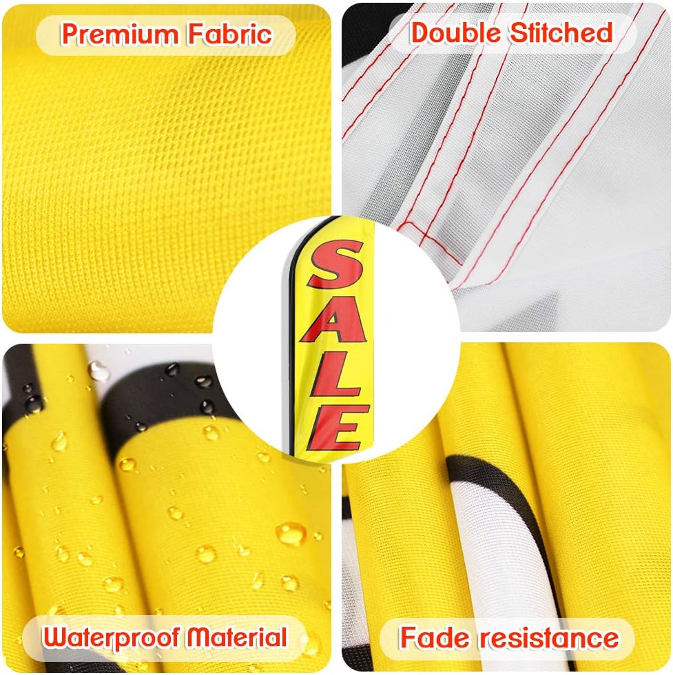 Sale Flag Pole Kit, Sale Swooper Flag, 11FT Yellow Outdoor Advertising Sales Flag with Heavy-Duty Pole and Ground Spike, Sale Signs for Garage, Storefront, Vehicles, Boutique, Retail