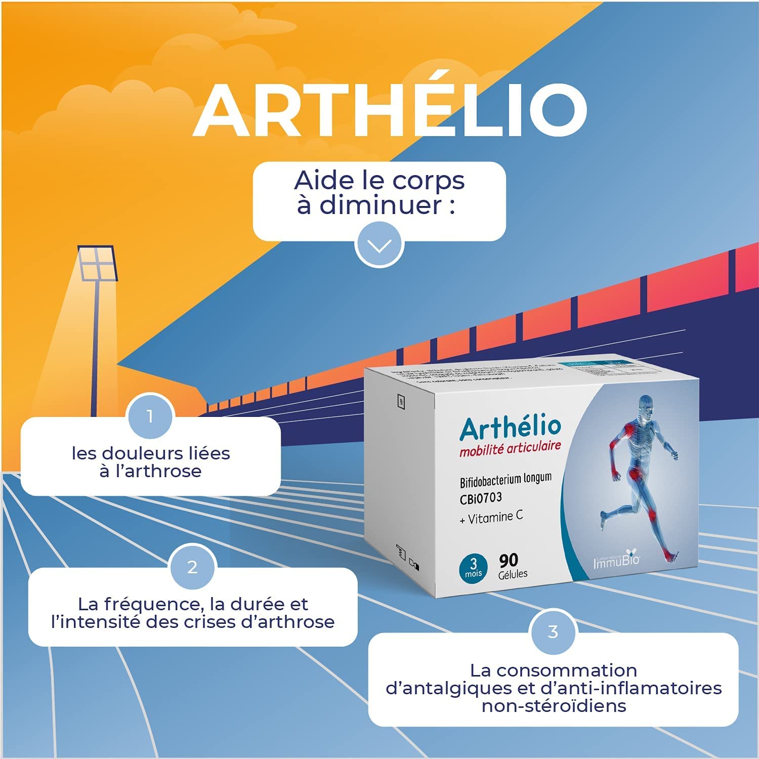 Arthélio - Complément Alimentaire Arthrose & Articulations - Multivitamines - Vitamine C Collagène, Zinc & Bifidobacterium longum - Soutient la Mobilité & Soulage les Douleurs - 90 Gélules - Fabriqué