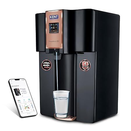 KENT Sapphire IoT RO Water Purifier|4 Years Free Service*|RO+UV+UF+Alk+Cu+TDS Control+UV in Tank | IoT Enabled | Fully Automatic On&OFF Operation |8L|20 LP/Hr|Ideal For Borewell/Tanker/Municipal Water
