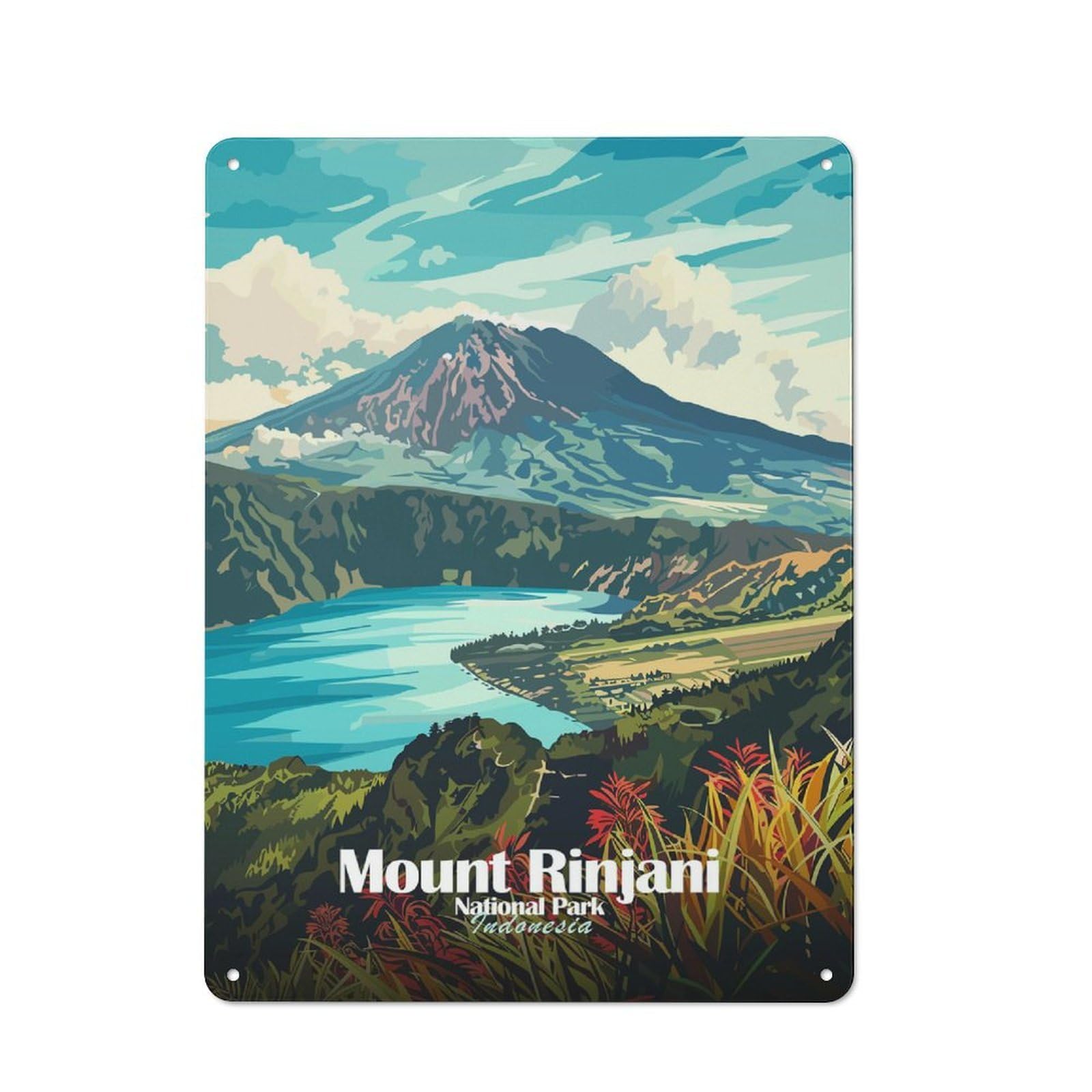 Junmoney Mount Rinjani National Park Vintage Metal Sign 40X30cm, Bistro Style Bistro Wall Plaque For Cafe, Bistro, Bakery Or Restaurant