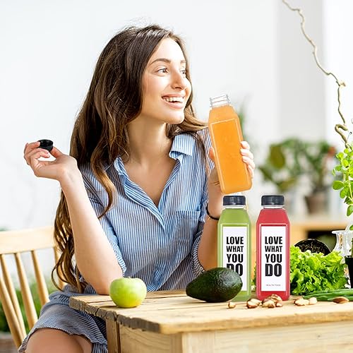 Miniatura 7 de Recipiente de jugo con tapas, botellas de plástico de 16 onzas con tapas, 30 botellas de plástico vacías reutilizables transparentes a granel para