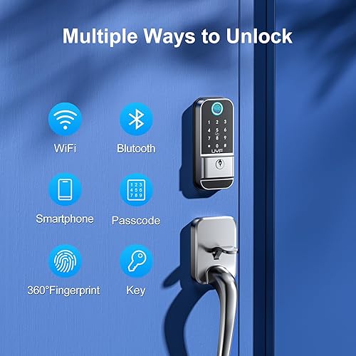 Miniatura 2 de Cerradura de puerta inteligente, entrada sin llave cerrojo de huellas dactilares UYF WiFi con mango y puerta de enlace, cerraduras de teclado