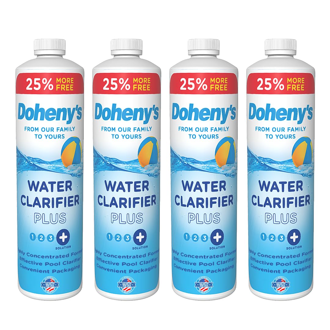 Doheny's Pool Water Clarifier Plus | Proprietary Pro-Grade Formula Helps Filters Trap Small Particles by Binding Them Together | Use for Crystal Clear Pool Water | 4 x 40 Oz. Bottles (160 Oz. Total)