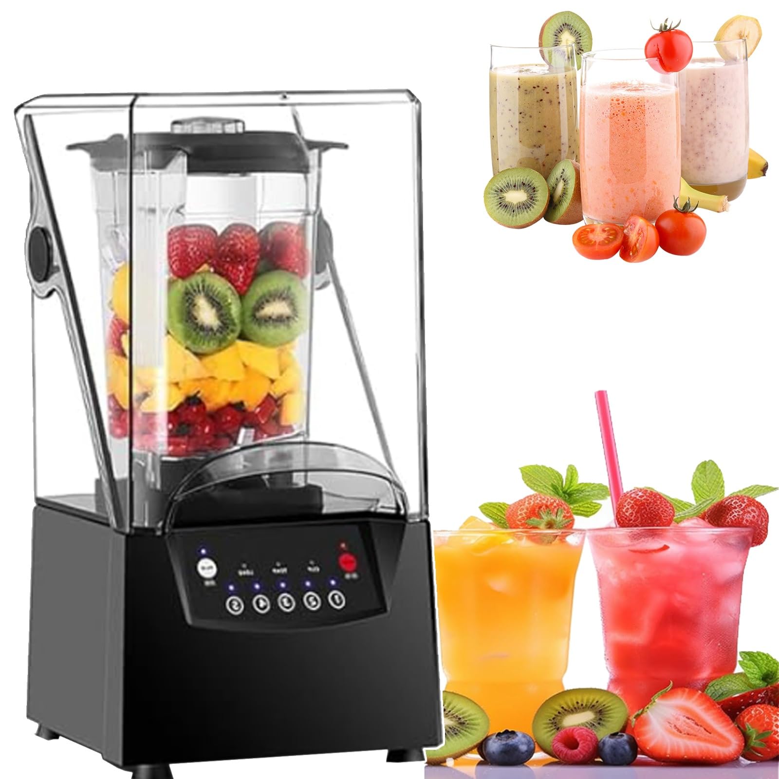 Profesjonalny blender na blacie z cichą obudową, komercyjny ekspres do smoothie o pojemności 1l do koktajli, mikser do żywności owocowej, sokowirówka do mleka sojowego