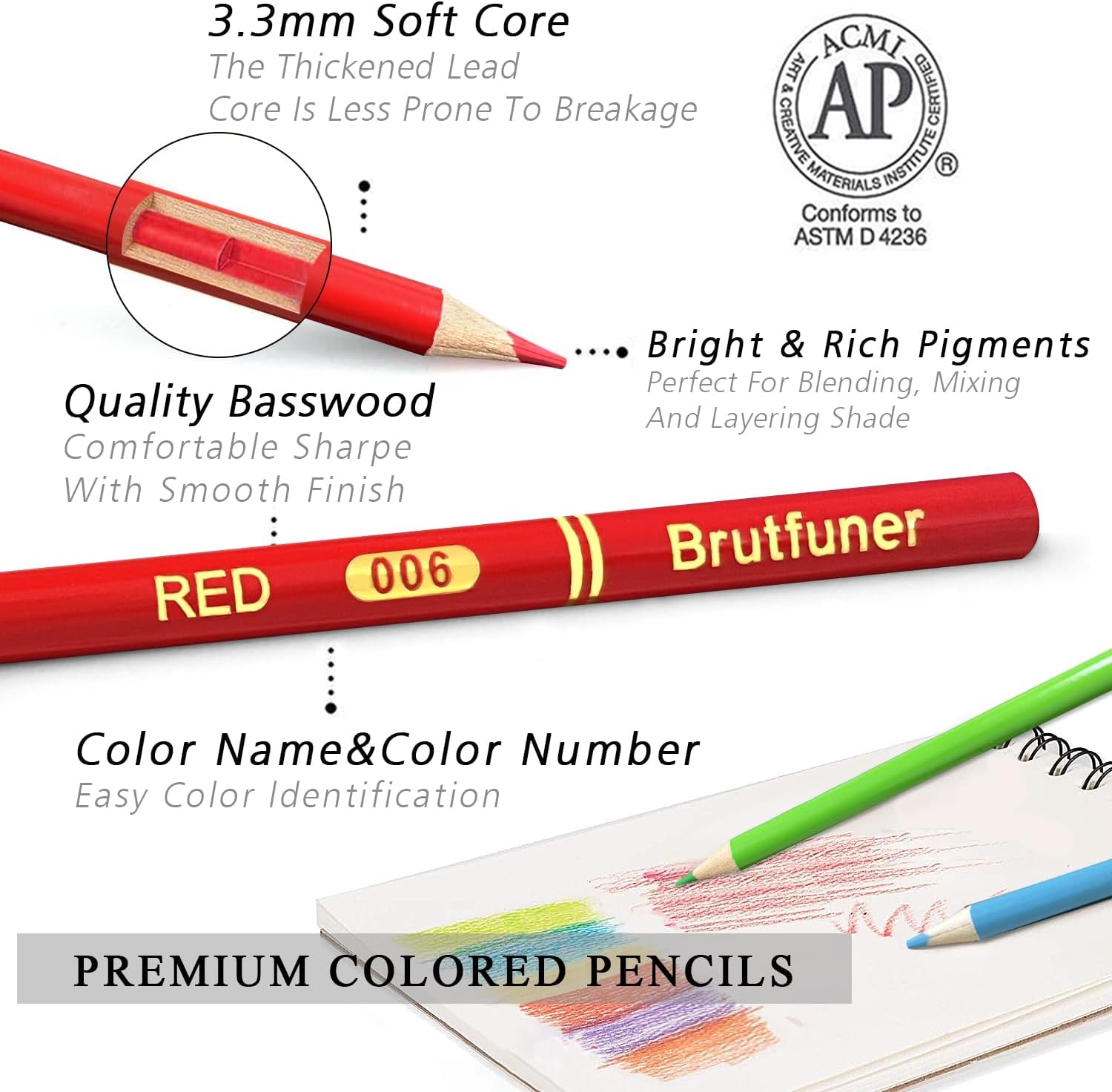 LBW 180 Colored Pencils for Adult Coloring Books, 12 Metallic Pencil, Oil Based Soft Core Professional Color Pencils for Artists Beginners, Drawing Coloring Sketching Blending image 2