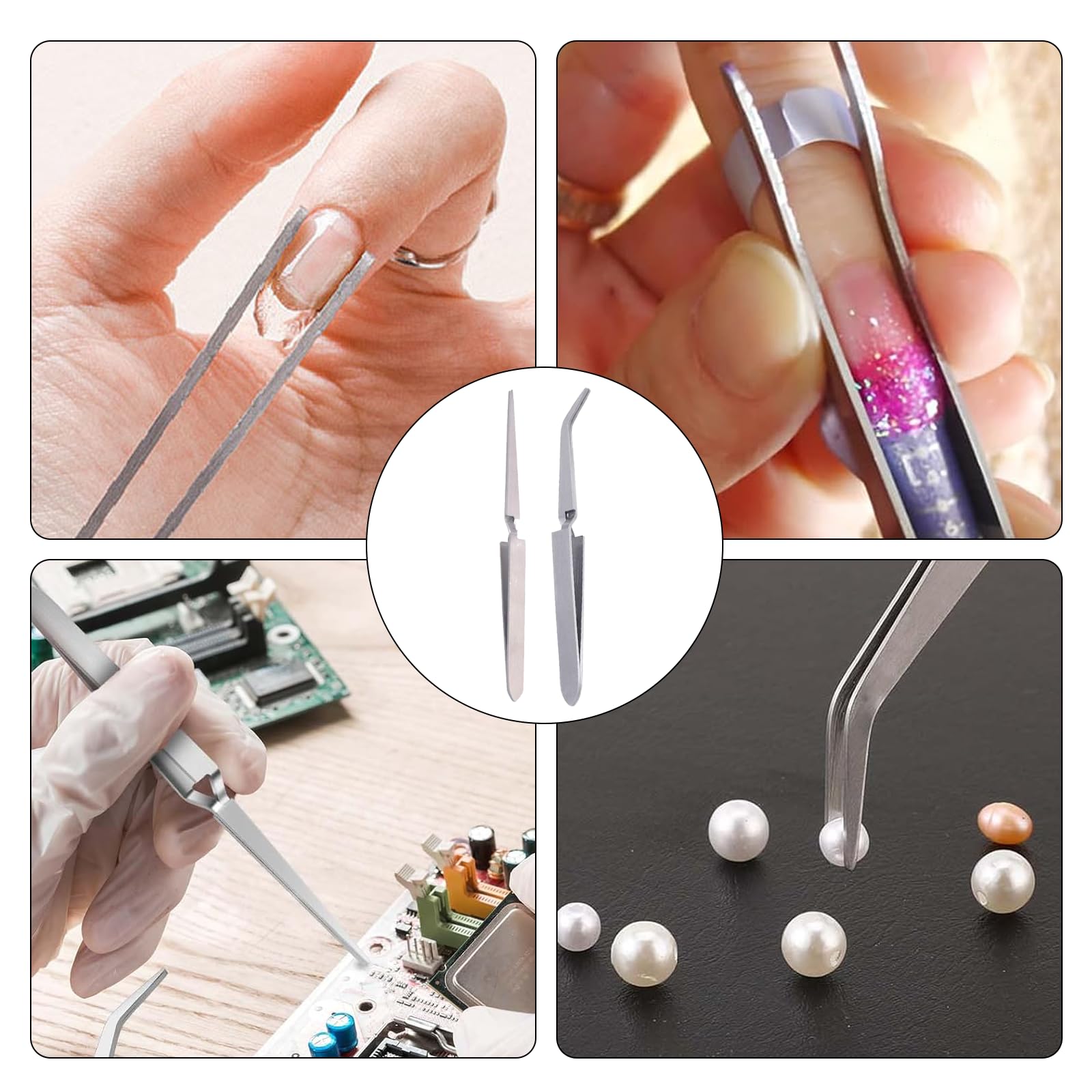 4 Stück Kreuzverriegelungs Pinzette, Pinchenzange aus Edelstahl Gebogen und Gerade, Kreuzpinzette Nagel Pinzetten Set, Gerader Und Abgewinkelter für DIY, Maniküre, Basteln, Schmuckherstellung